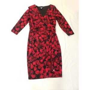 Chaps med 3/4 sleeves mock wrap dress. 23" waist to hem.